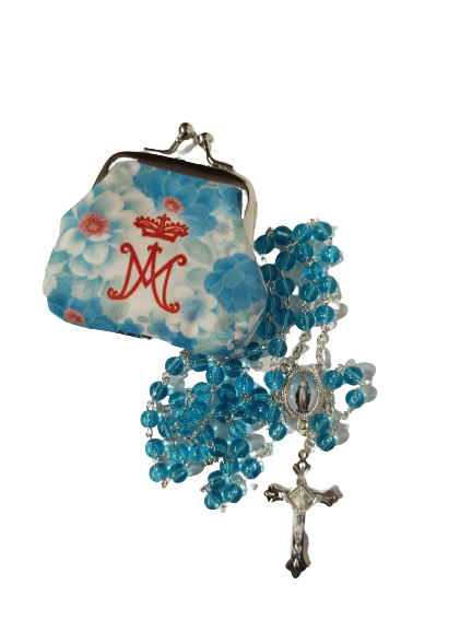 Miraculous Glass Rosary with Cloth Purse